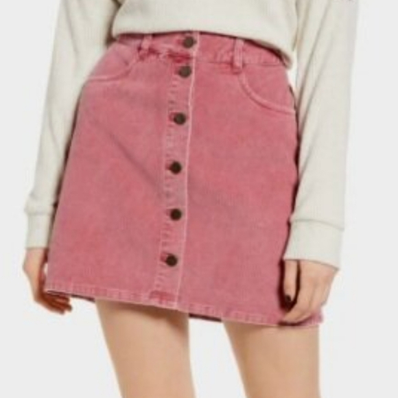 ROXY Pink Corduroy Highwaisted Skirt - Picture 1 of 7